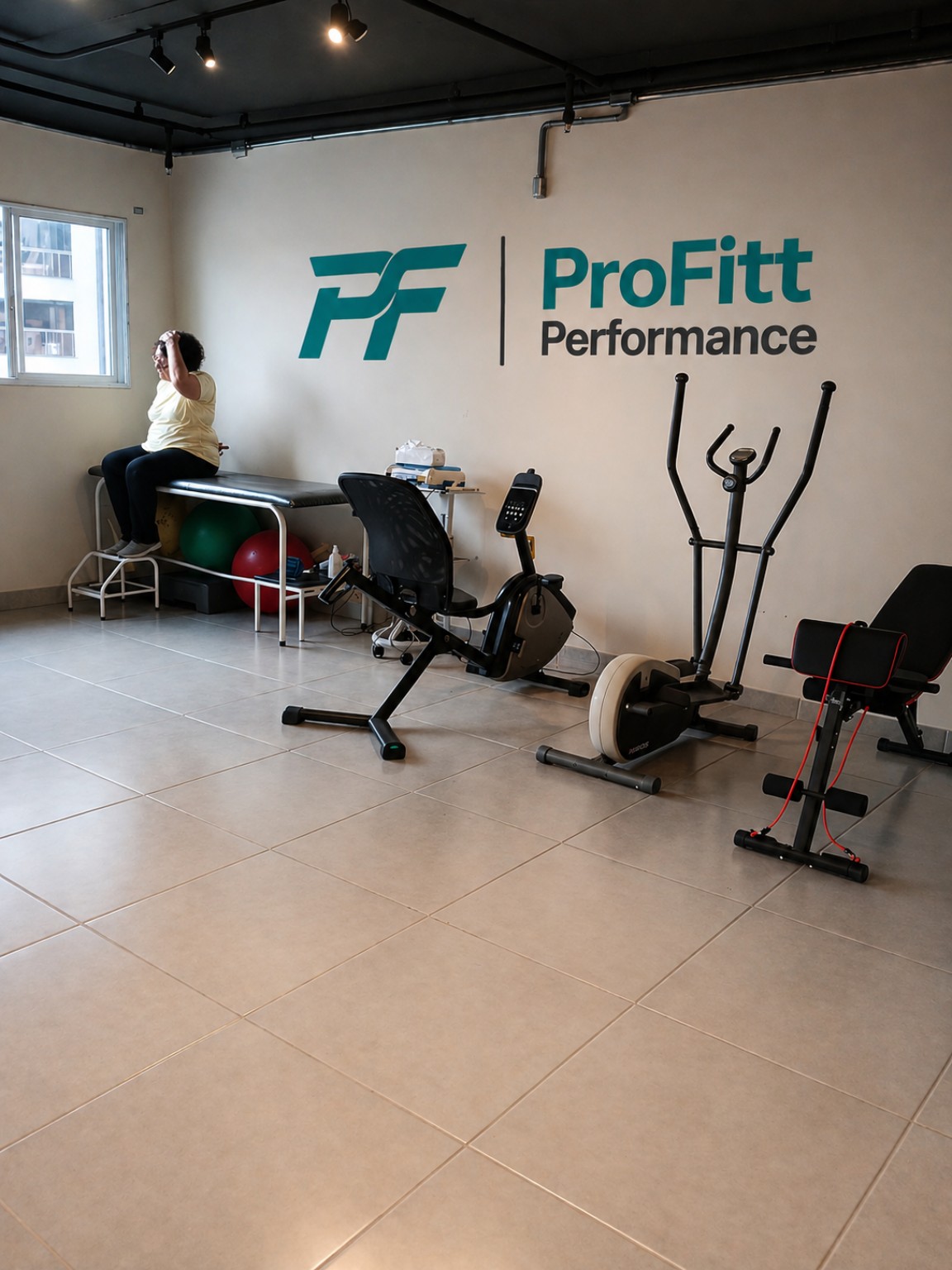 Estrutura da clínica ProFitt Performance — sala de equipamentos